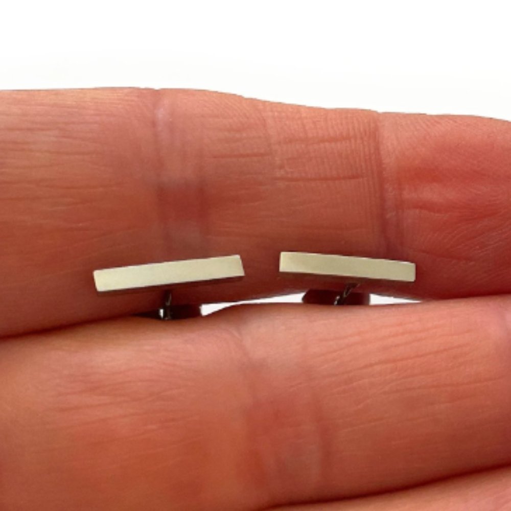 Silver Stainless steel minimalist Bar  post stud Earrings